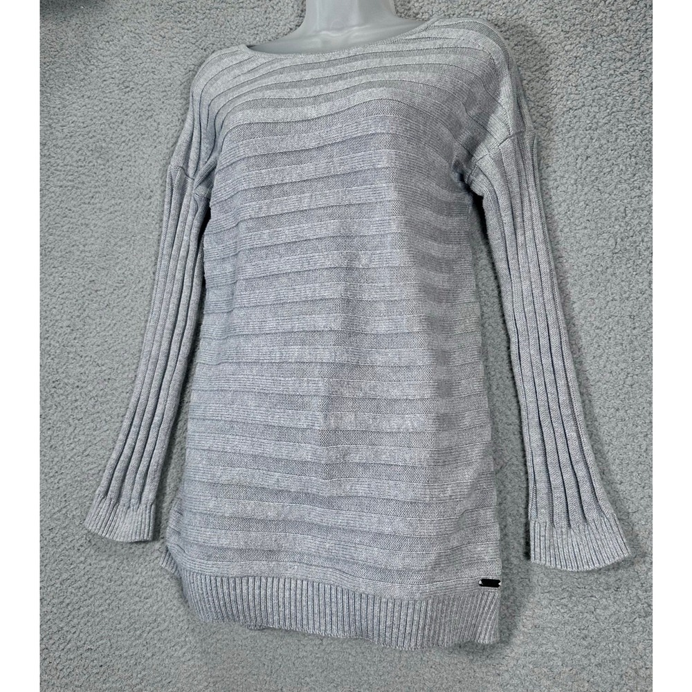 Barbour Knit Sweater Women Medium Gray Ribbed Cotton Pullover Lightweight Casual - Picture 16 of 17